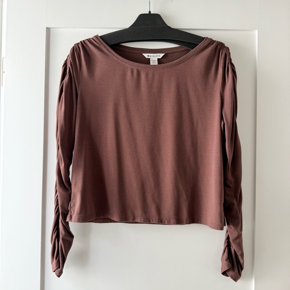 Athleta All Around Ruched Long Sleeve Top Brown Large - Picture 1 of 8